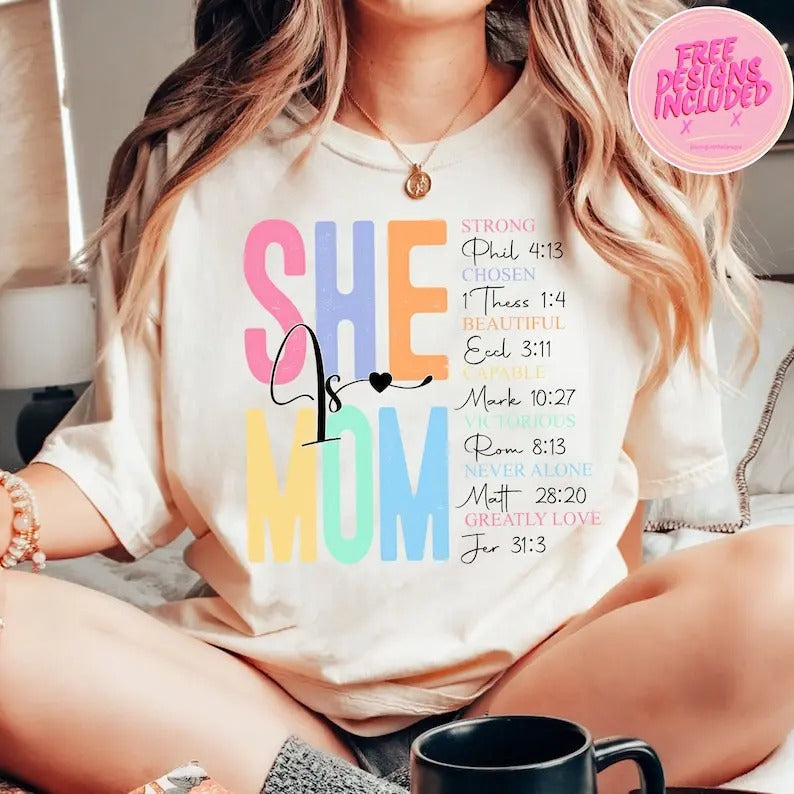 She Is Mom She Is Strong Bible Verses Mom Empowered Strong Mom Christian Mom T-Shirts, Hoodie, Sweatshirt - T-Shirt, Sweatshirt, Hoodie