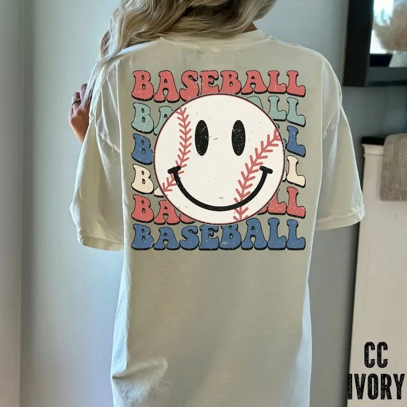 Smiley Face Baseball Shirt Gameday Baseball Shirt Happy Face Shirt Baseball Mom'S Parent'S Baseball Fan T-Shirts, Hoodie, Sweatshirt - T-Shirt, Sweatshirt, Hoodie