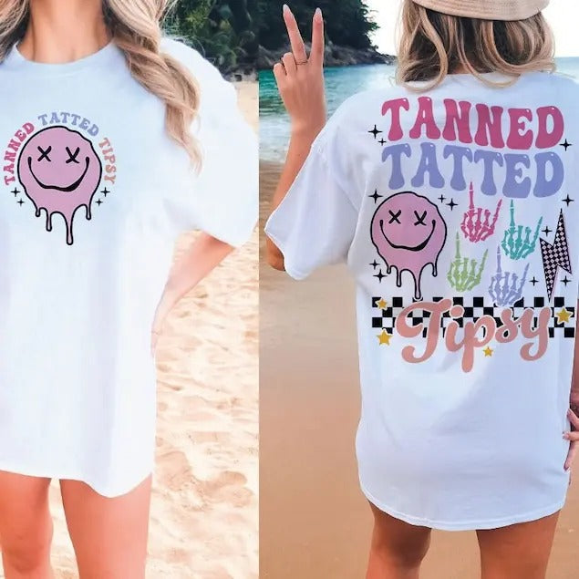 Tanned Tatted Tipsy Summer Smiley Face T-Shirts, Hoodie, Sweatshirt - T-Shirt, Sweatshirt, Hoodie