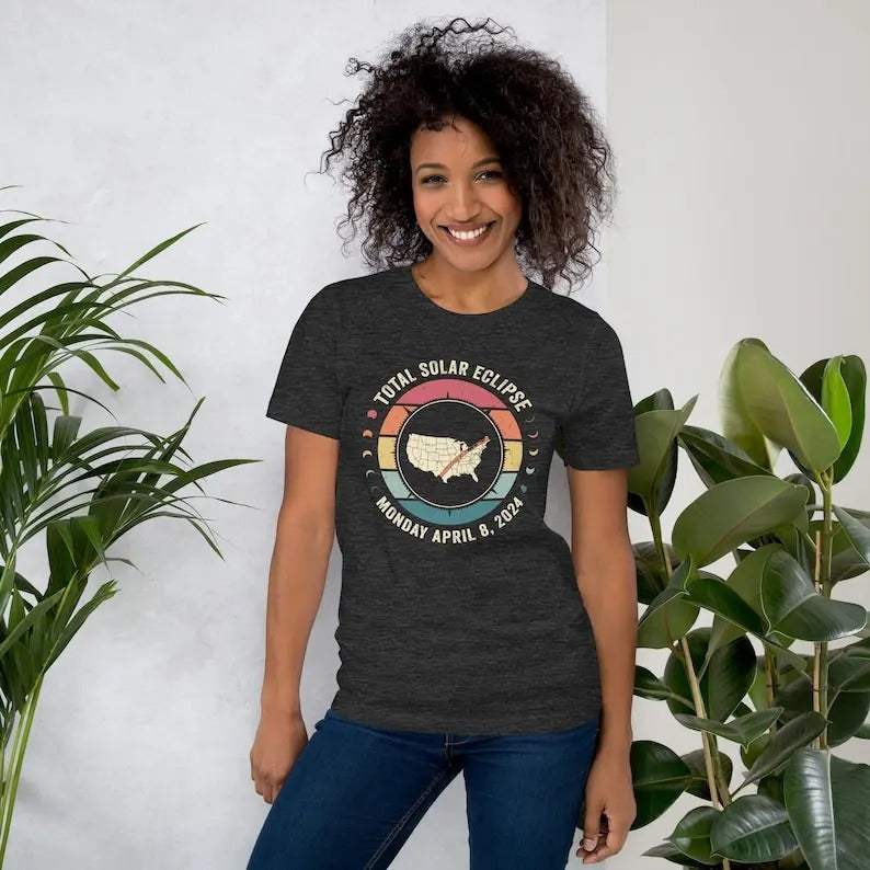 Total Solar Eclipse Double Sided Shirt USA Map American Tour 2024 Cities States Totality Path Front Back Eclipse Souvenir T-Shirts, Hoodie, Sweatshirt - T-Shirt, Sweatshirt, Hoodie