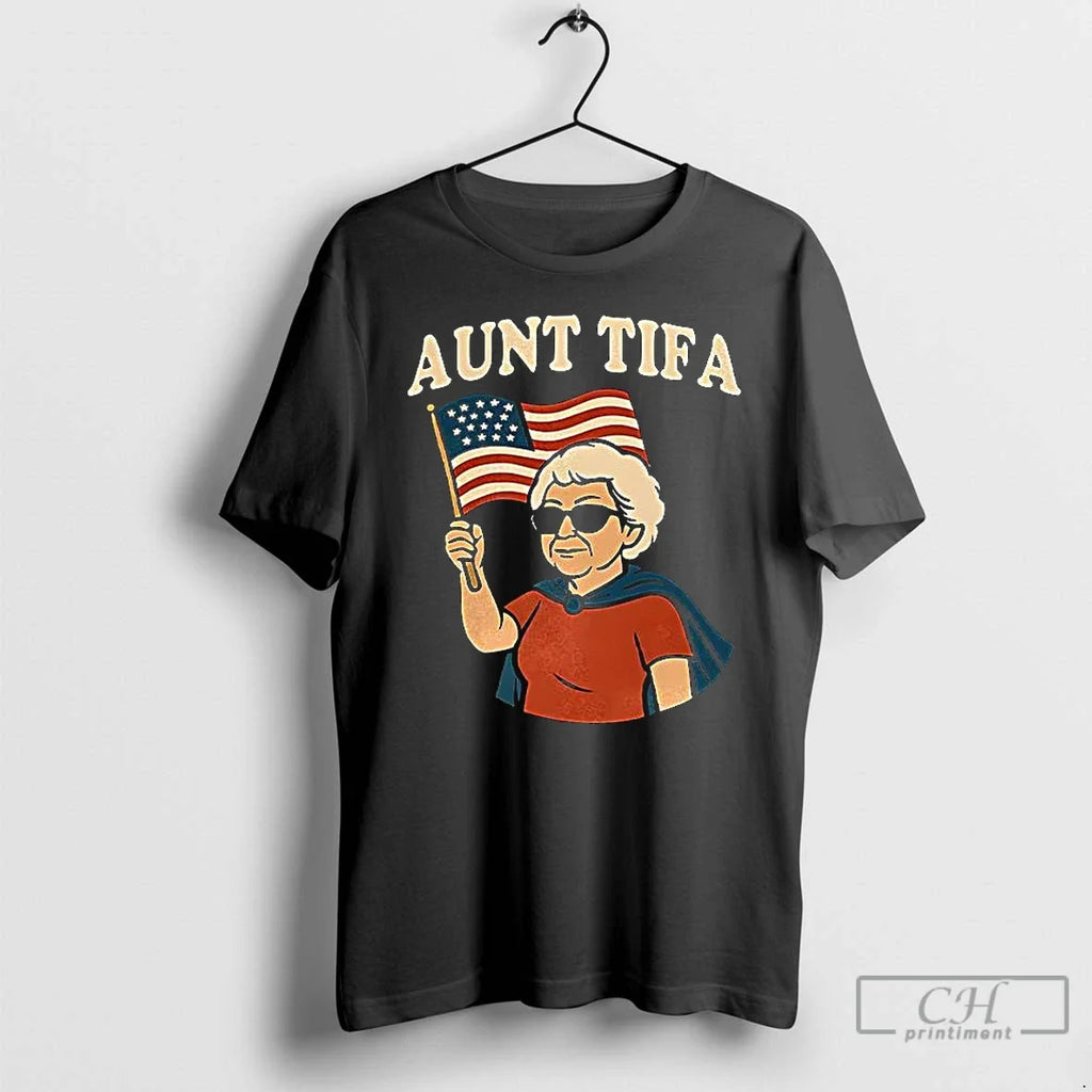 Premium Aunt Tifa Usa Flag T Shirts Unisex T-shirt, Sweatshirt, Hoodie, Long Sleeve Tee - T-Shirt, Sweatshirt, Hoodie