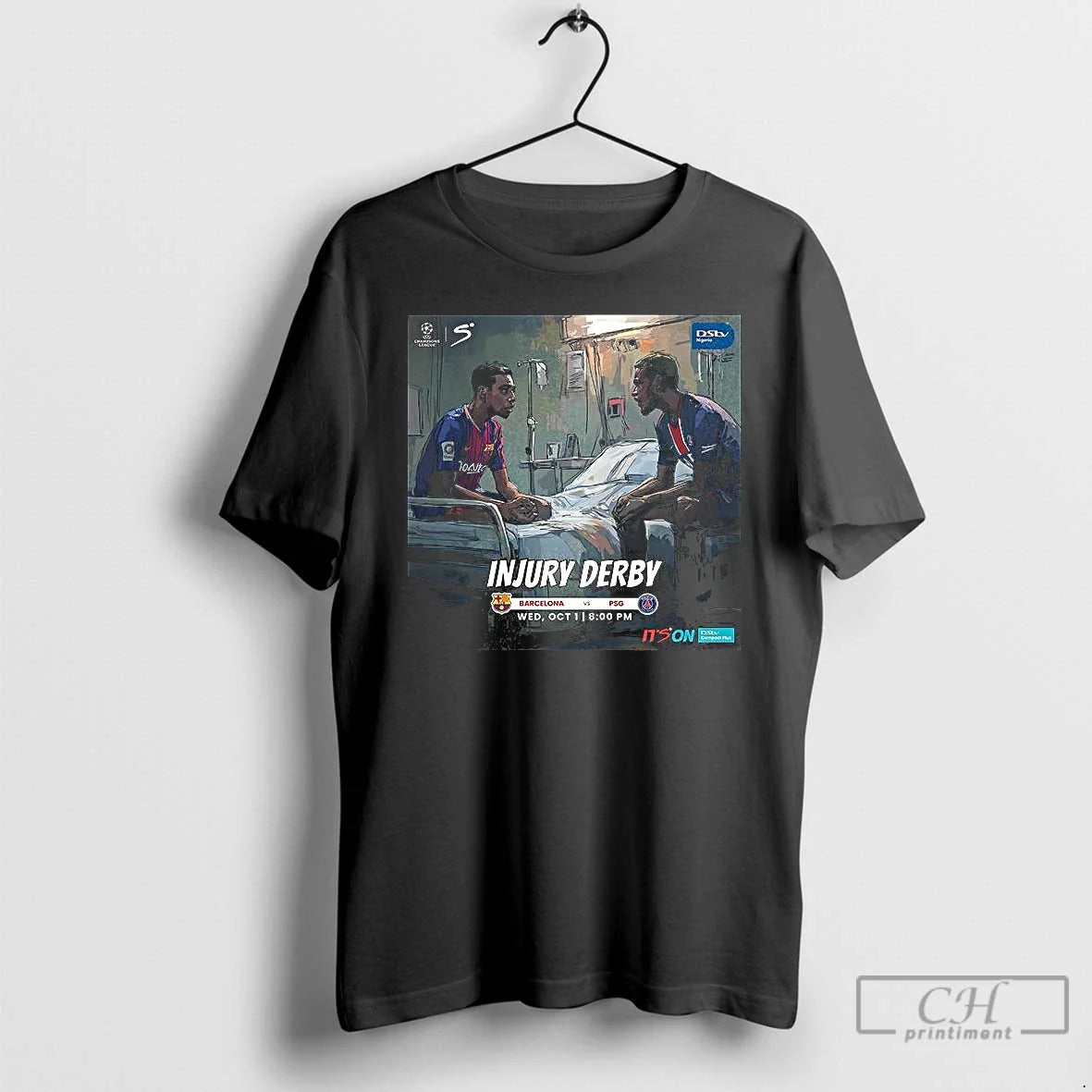 Premium Barcelona Vs Paris Saint Germain Champions League 2025 Injury Derby T Shirts Unisex T-shirt, Sweatshirt, Hoodie, Long Sleeve Tee - T-Shirt, Sweatshirt, Hoodie