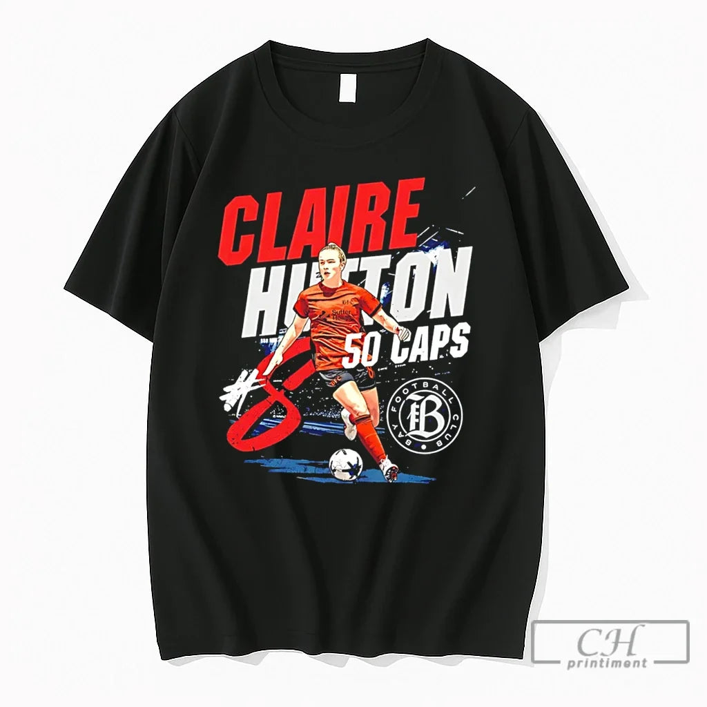 Premium Bay Football Club Claire Hutton 50 Caps Illustration Tee Unisex T-shirt, Sweatshirt, Hoodie, Long Sleeve Tee - T-Shirt, Sweatshirt, Hoodie