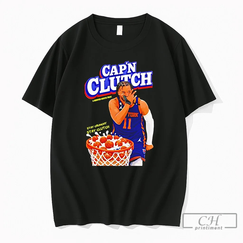 Premium Capn Clutch Knicks Jalen Brunson Stay Crunchy Stay Clutch Unisex T-shirt, Sweatshirt, Hoodie, Long Sleeve Tee - T-Shirt, Sweatshirt, Hoodie