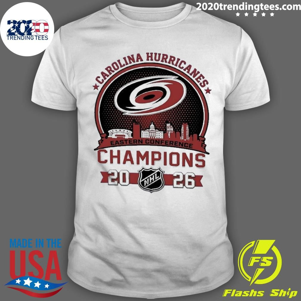 Premium Carolina Hurricanes 2026 Eastern Conference Champions City Skyline Shirt Unisex T-shirt, Sweatshirt, Hoodie, Long Sleeve Tee - T-Shirt, Sweatshirt, Hoodie