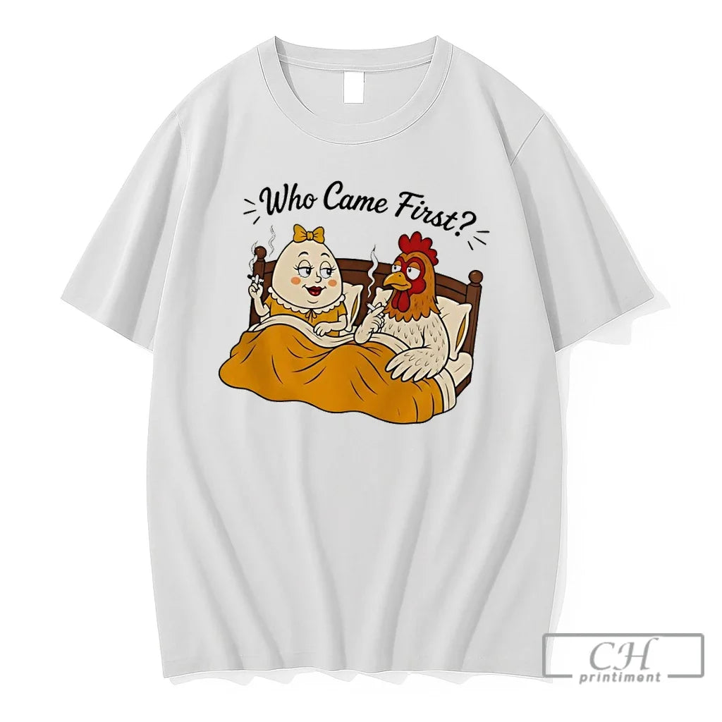 Premium Cock Who Came First Chicken Meme Unisex T-shirt, Sweatshirt, Hoodie, Long Sleeve Tee - T-Shirt, Sweatshirt, Hoodie