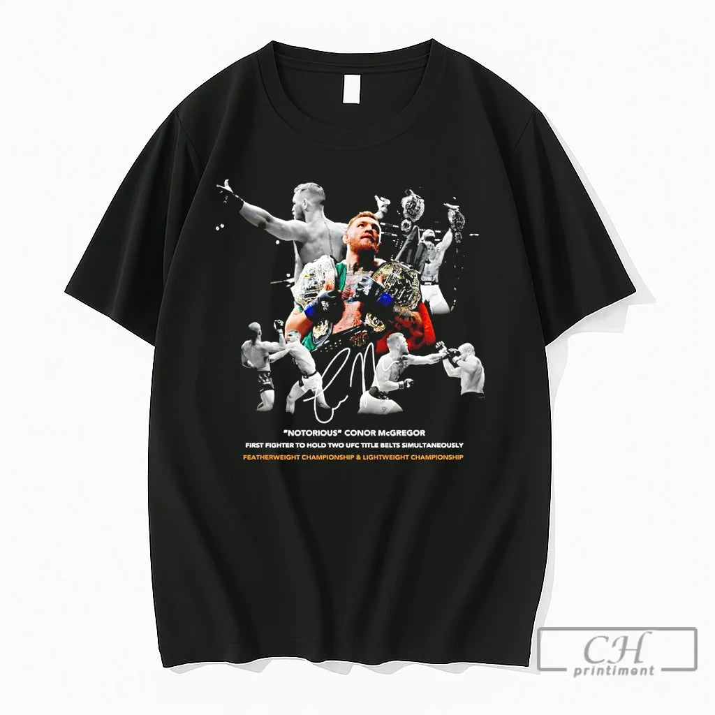 Premium Conor Mcgregor Notorious First Fighter To Hold Two Ufc Title Belts Simultaneously T Shirts - T-Shirt, Sweatshirt, Hoodie