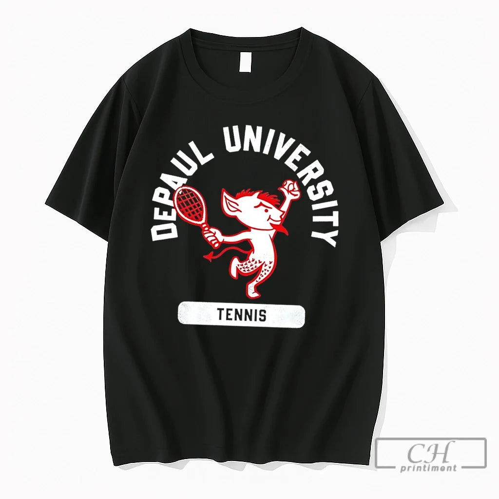 Premium Depaul University Tennis Demon Mascot Tee Unisex T-shirt, Sweatshirt, Hoodie, Long Sleeve Tee - T-Shirt, Sweatshirt, Hoodie