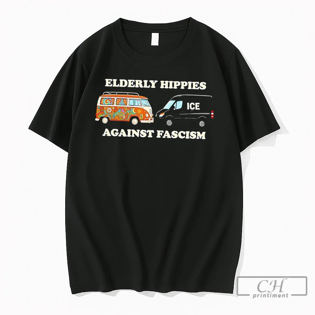 Premium Elderly Hippies Against Fascism Cartoon Car Tee Unisex T-shirt, Sweatshirt, Hoodie, Long Sleeve Tee - T-Shirt, Sweatshirt, Hoodie