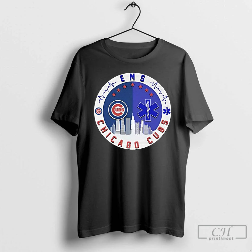 Premium Ems Chicago Cubs City Skyline Long Sleve T Shirts Unisex T-shirt, Sweatshirt, Hoodie, Long Sleeve Tee - T-Shirt, Sweatshirt, Hoodie