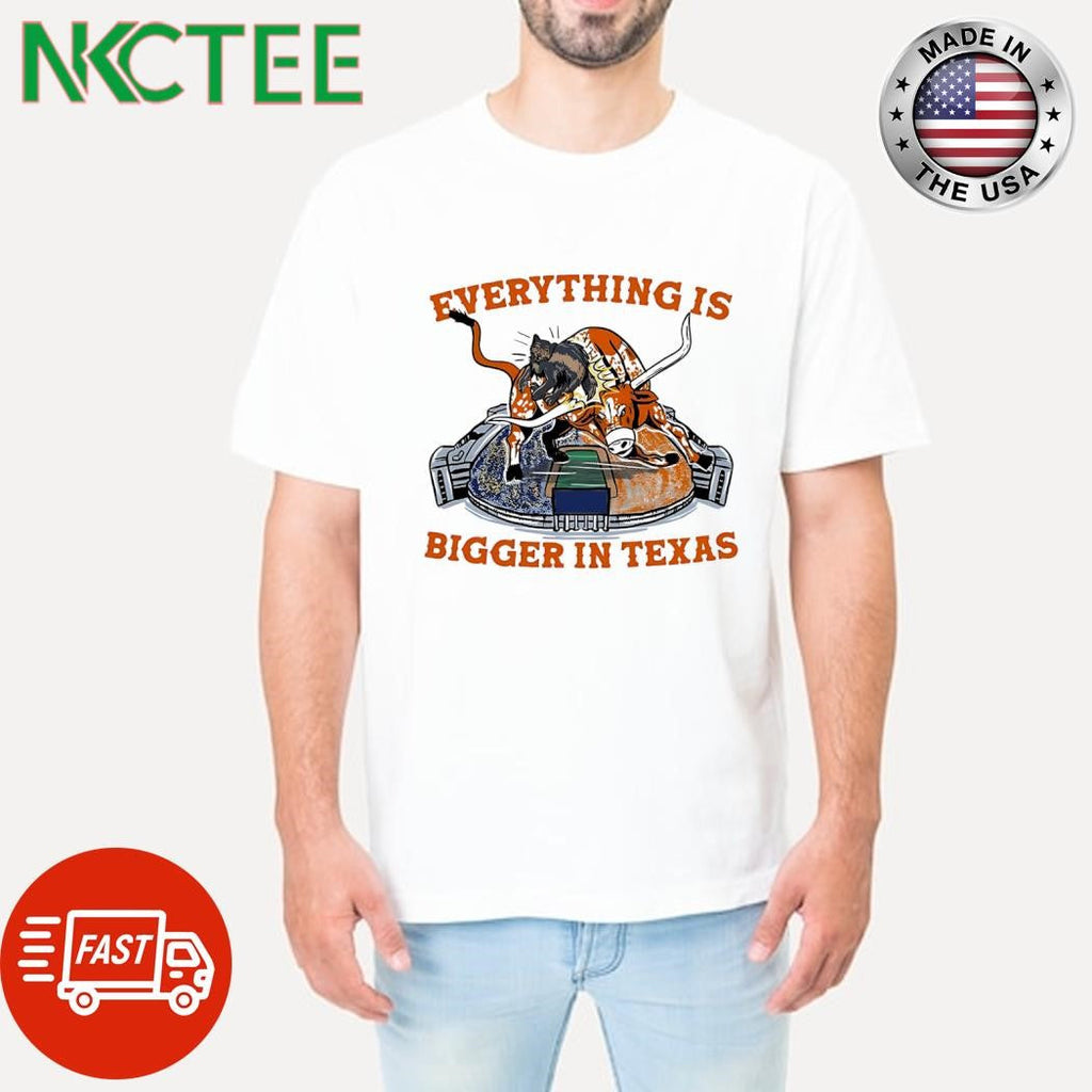 Premium Everything is Bigger In Texas Longhorns Vs Michigan Wolverines mascot stadium shirt - T-Shirt, Sweatshirt, Hoodie