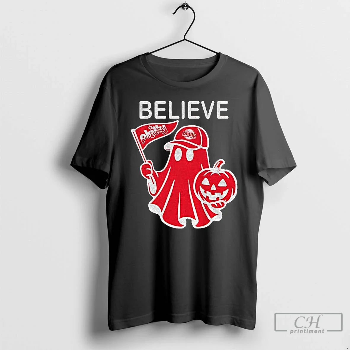 Premium Ghost Philadelphia Phillies Mlb Baseball Believe Pumpkin Halloween T Shirts Unisex T-shirt, Sweatshirt, Hoodie, Long Sleeve Tee - T-Shirt, Sweatshirt, Hoodie