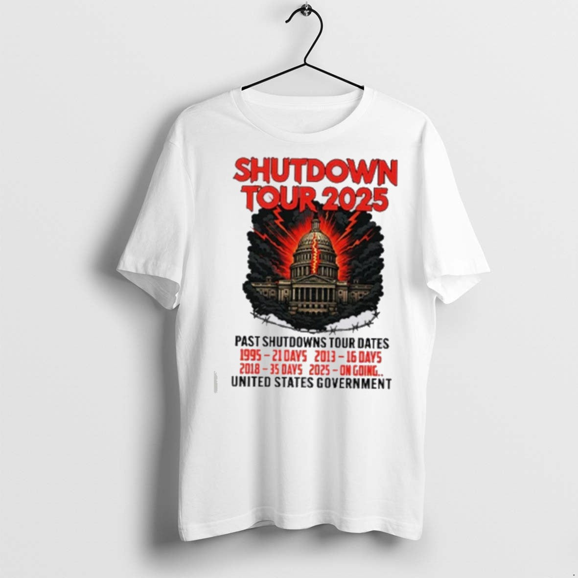 Premium Government Shutdown Tour 2025 Past Shutdowns Tour Dates 1995 21 Days 2013 16 Days Unisex T-shirt, Sweatshirt, Hoodie, Long Sleeve Tee - T-Shirt, Sweatshirt, Hoodie
