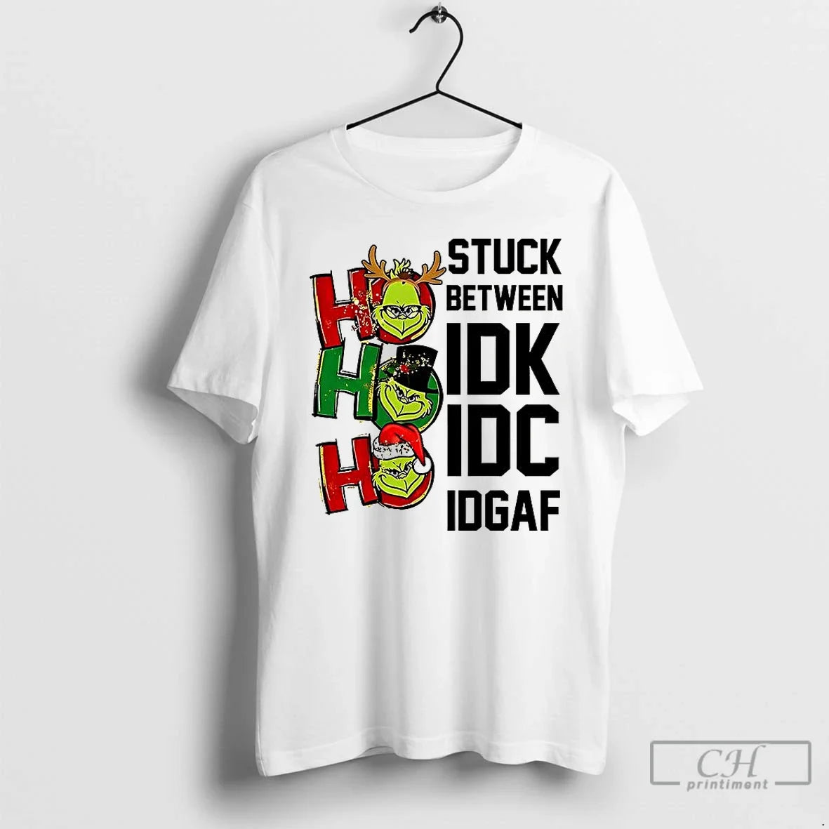 Premium Grinch Stuck Between Idk Idc Idgaf Christmas 2025 T Shirts Unisex T-shirt, Sweatshirt, Hoodie, Long Sleeve Tee - T-Shirt, Sweatshirt, Hoodie