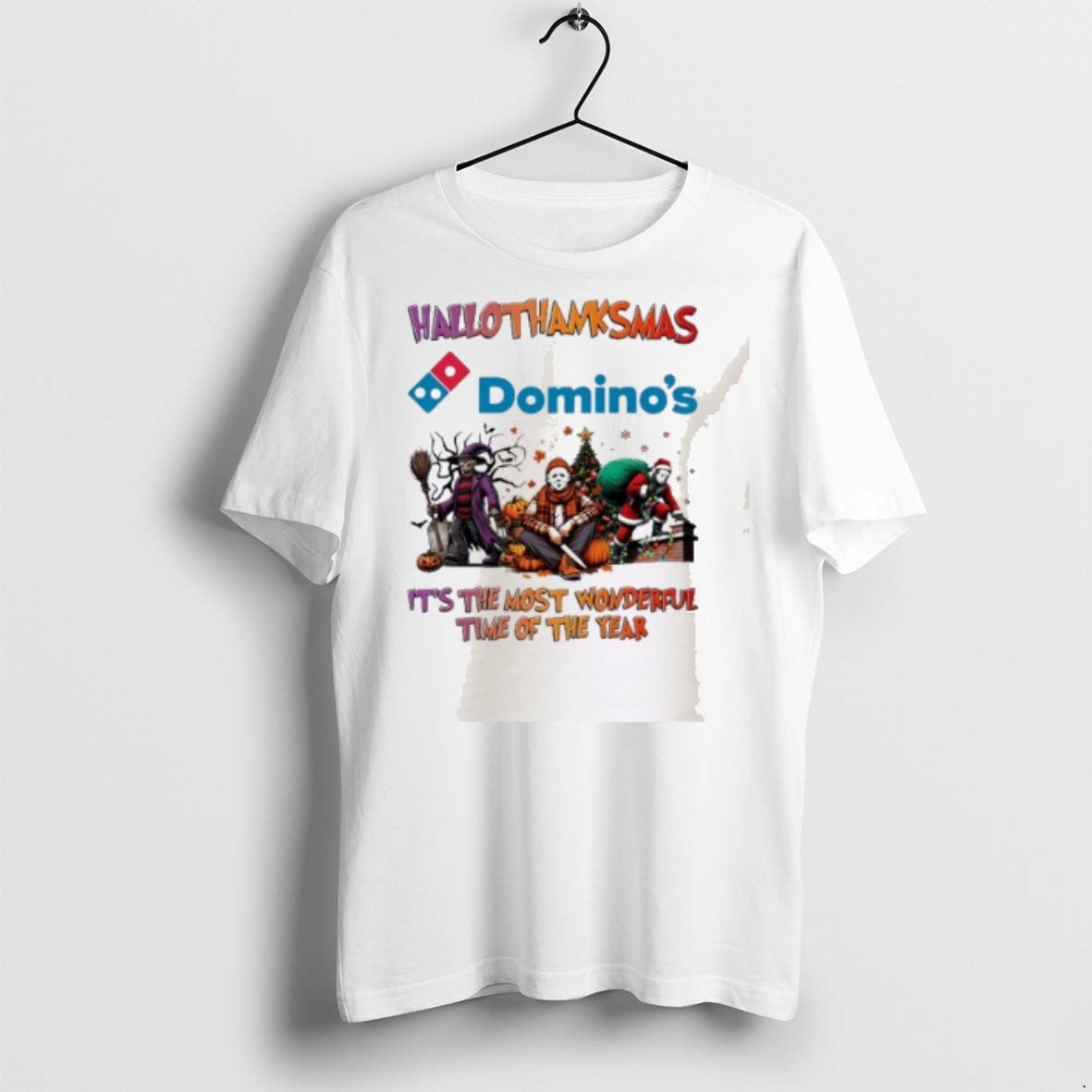 Premium Horror Character X Dominos Hallothanksmas Its The Most Wonderful Time Of The Year Unisex T-shirt, Sweatshirt, Hoodie, Long Sleeve Tee - T-Shirt, Sweatshirt, Hoodie