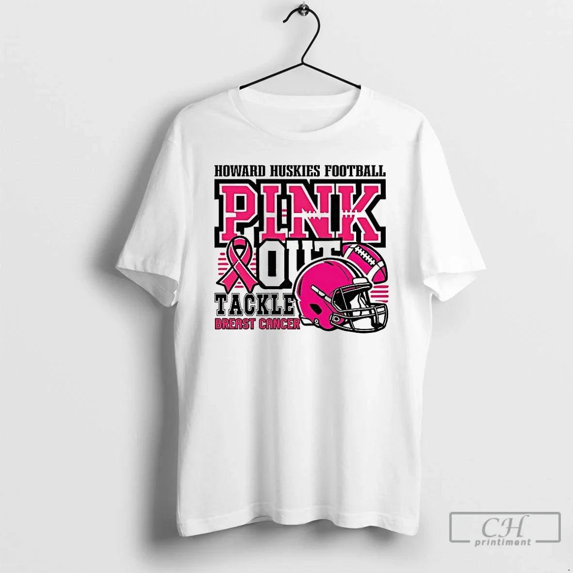 Premium Howard Huskies Football Breast Cancer Awareness T Shirts Unisex T-shirt, Sweatshirt, Hoodie, Long Sleeve Tee - T-Shirt, Sweatshirt, Hoodie
