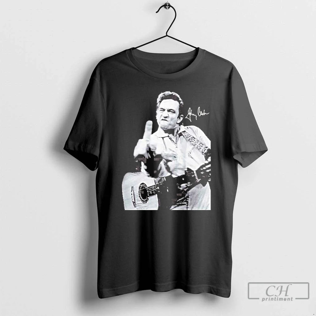 Premium Johnny Cash Middle Finger Signature T Shirts Unisex T-shirt, Sweatshirt, Hoodie, Long Sleeve Tee - T-Shirt, Sweatshirt, Hoodie