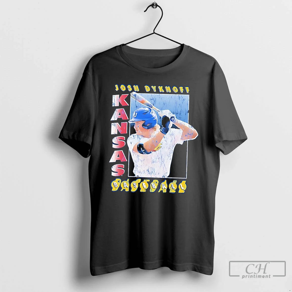 Premium Kansas Jayhawks Baseball Josh Dykhoff Illustration Tee Unisex T-shirt, Sweatshirt, Hoodie, Long Sleeve Tee - T-Shirt, Sweatshirt, Hoodie