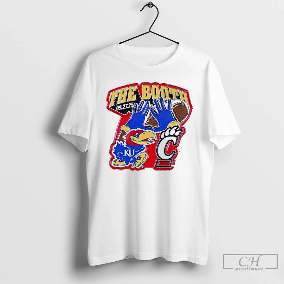 Premium Kansas Jayhawks Vs Cincinnati Bearcats The Booth 09 27 2025 T Shirts Unisex T-shirt, Sweatshirt, Hoodie, Long Sleeve Tee - T-Shirt, Sweatshirt, Hoodie