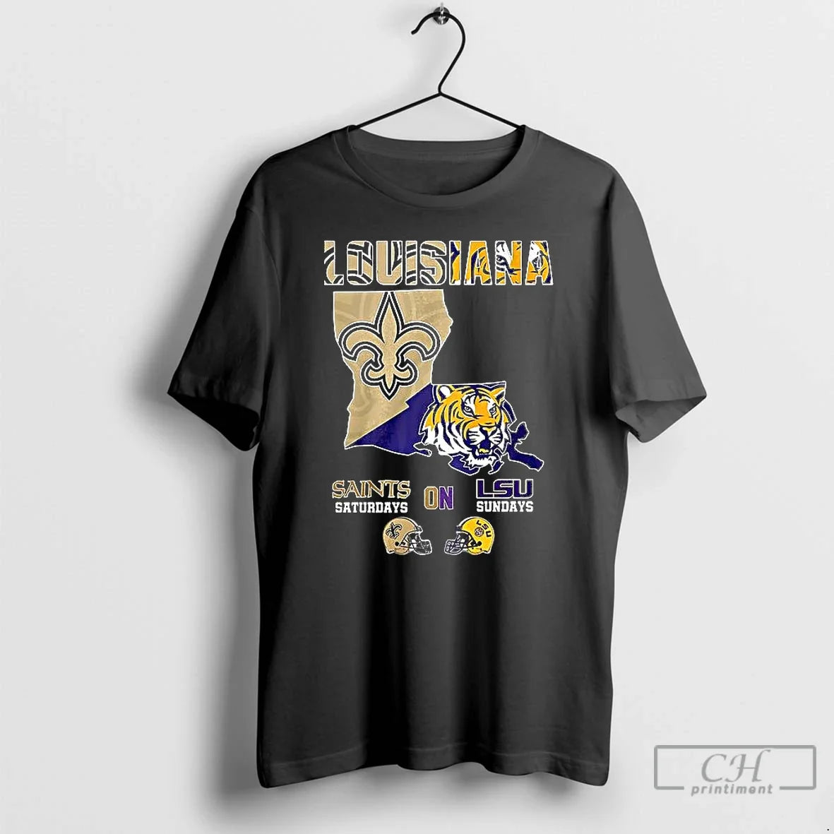 Premium Louisiana Saints Saturdays On Lsu Sundays Map T Shirts Unisex T-shirt, Sweatshirt, Hoodie, Long Sleeve Tee - T-Shirt, Sweatshirt, Hoodie