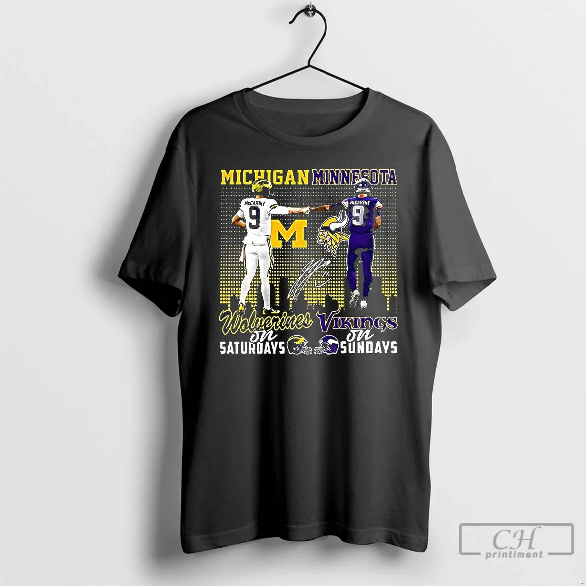 Premium Mccarthy Michigan Wolverines On Saturdays And Minnesota Vikings On Sundays Signature T Shirts - T-Shirt, Sweatshirt, Hoodie