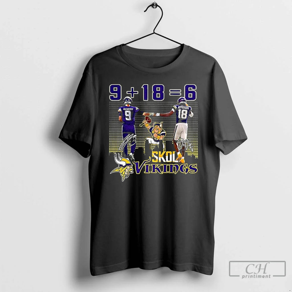 Premium Mccarthy And Jefferson 9186 Skol Vikings Signature T Shirts Unisex T-shirt, Sweatshirt, Hoodie, Long Sleeve Tee - T-Shirt, Sweatshirt, Hoodie