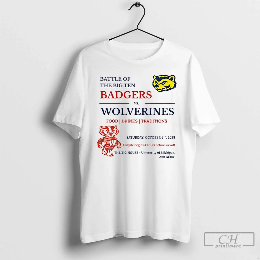 Premium Michigan Wolverines Vs Wisconsin Badgers Battle Of Big Ten Football Game Flyer T Shirts - T-Shirt, Sweatshirt, Hoodie