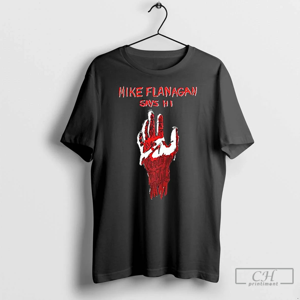 Premium Mike Flanagan Says Hi Mangled Hand T Shirts Unisex T-shirt, Sweatshirt, Hoodie, Long Sleeve Tee - T-Shirt, Sweatshirt, Hoodie