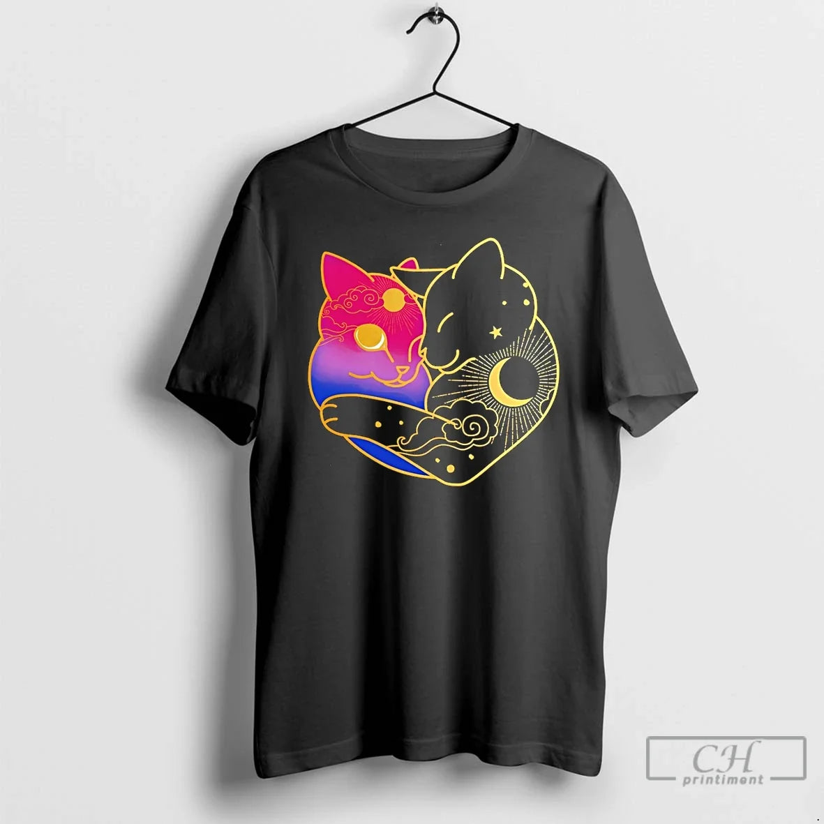 Premium Moon Heart Cat Bisexual Lgbt Pride Month Unisex T-shirt, Sweatshirt, Hoodie, Long Sleeve Tee - T-Shirt, Sweatshirt, Hoodie