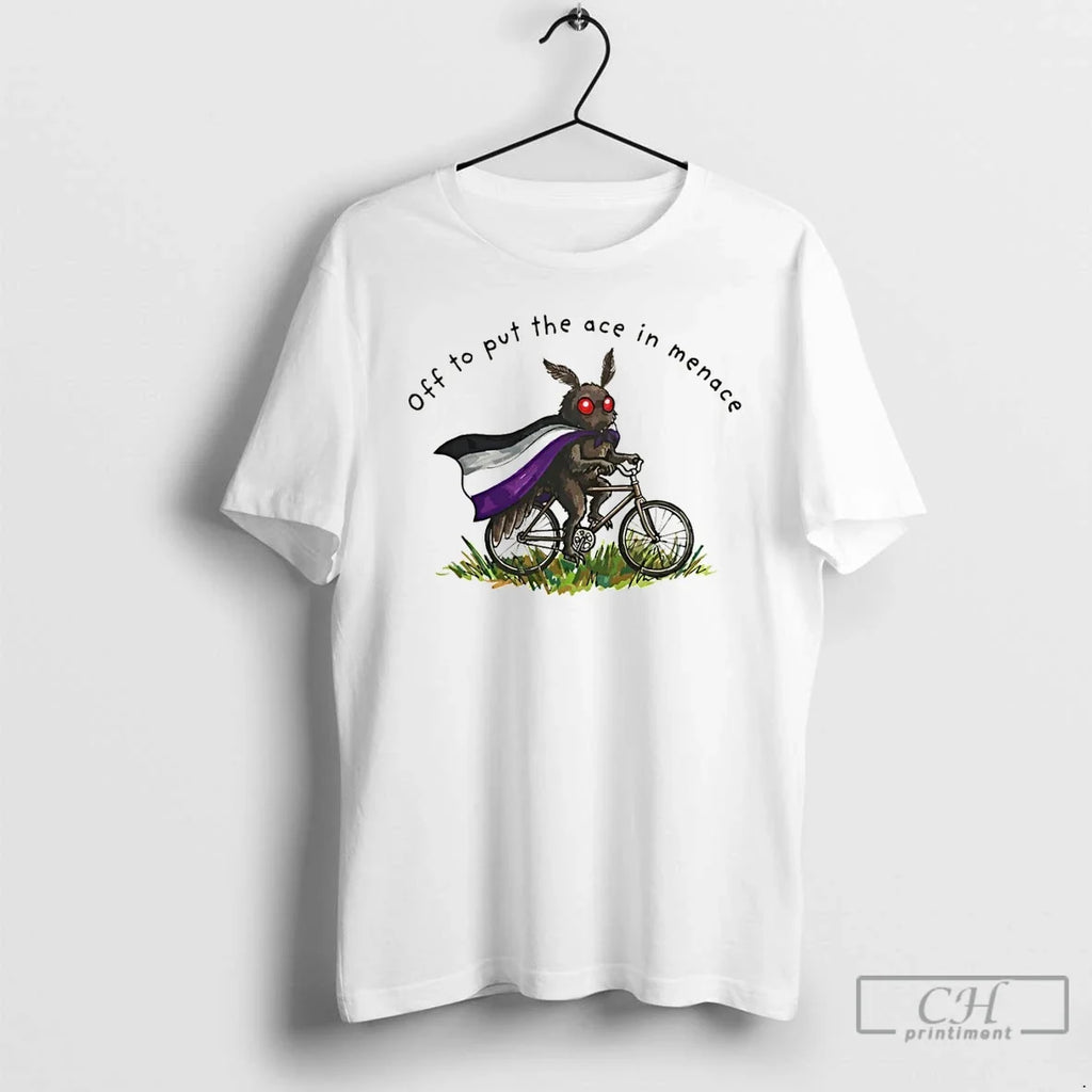 Premium Mothman Asexual Off To Put The Ace In Menace Unisex T-shirt, Sweatshirt, Hoodie, Long Sleeve Tee - T-Shirt, Sweatshirt, Hoodie