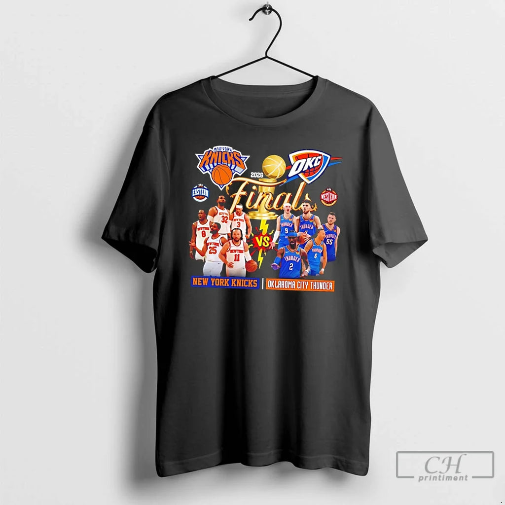 Premium Ny Knicks Vs Okc Thunder 2026 Nba Finals Trophy Tee Unisex T-shirt, Sweatshirt, Hoodie, Long Sleeve Tee - T-Shirt, Sweatshirt, Hoodie