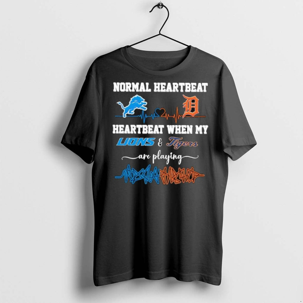 Premium Normal Heartbeat When My Detroit Lions Detroit Tigers Are Playing Logo T Shirts Unisex T-shirt, Sweatshirt, Hoodie, Long Sleeve Tee - T-Shirt, Sweatshirt, Hoodie
