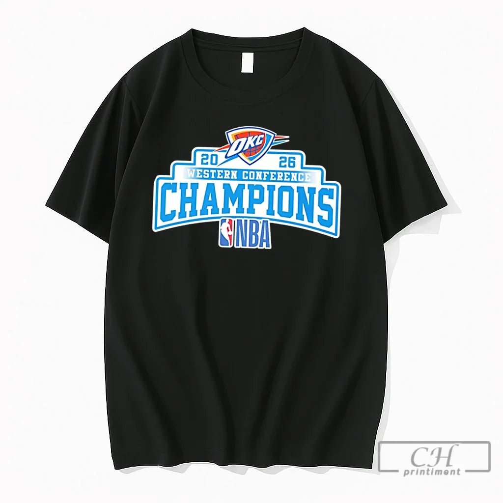 Premium Oklahoma City Thunder Nba Western Conference Champions 2026 Logo Tee Unisex T-shirt, Sweatshirt, Hoodie, Long Sleeve Tee - T-Shirt, Sweatshirt, Hoodie