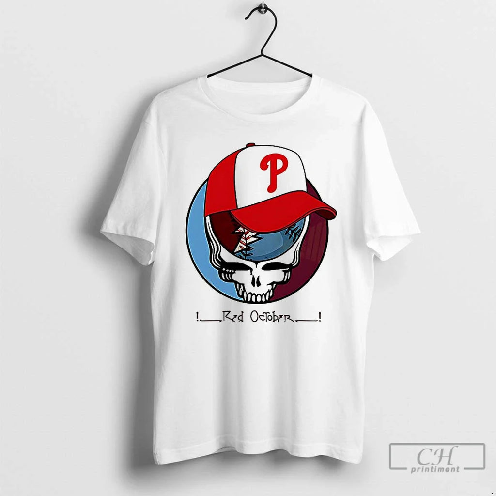 Premium Philadelphia Phillies Baseball Red October Dead Skull T Shirts Unisex T-shirt, Sweatshirt, Hoodie, Long Sleeve Tee - T-Shirt, Sweatshirt, Hoodie