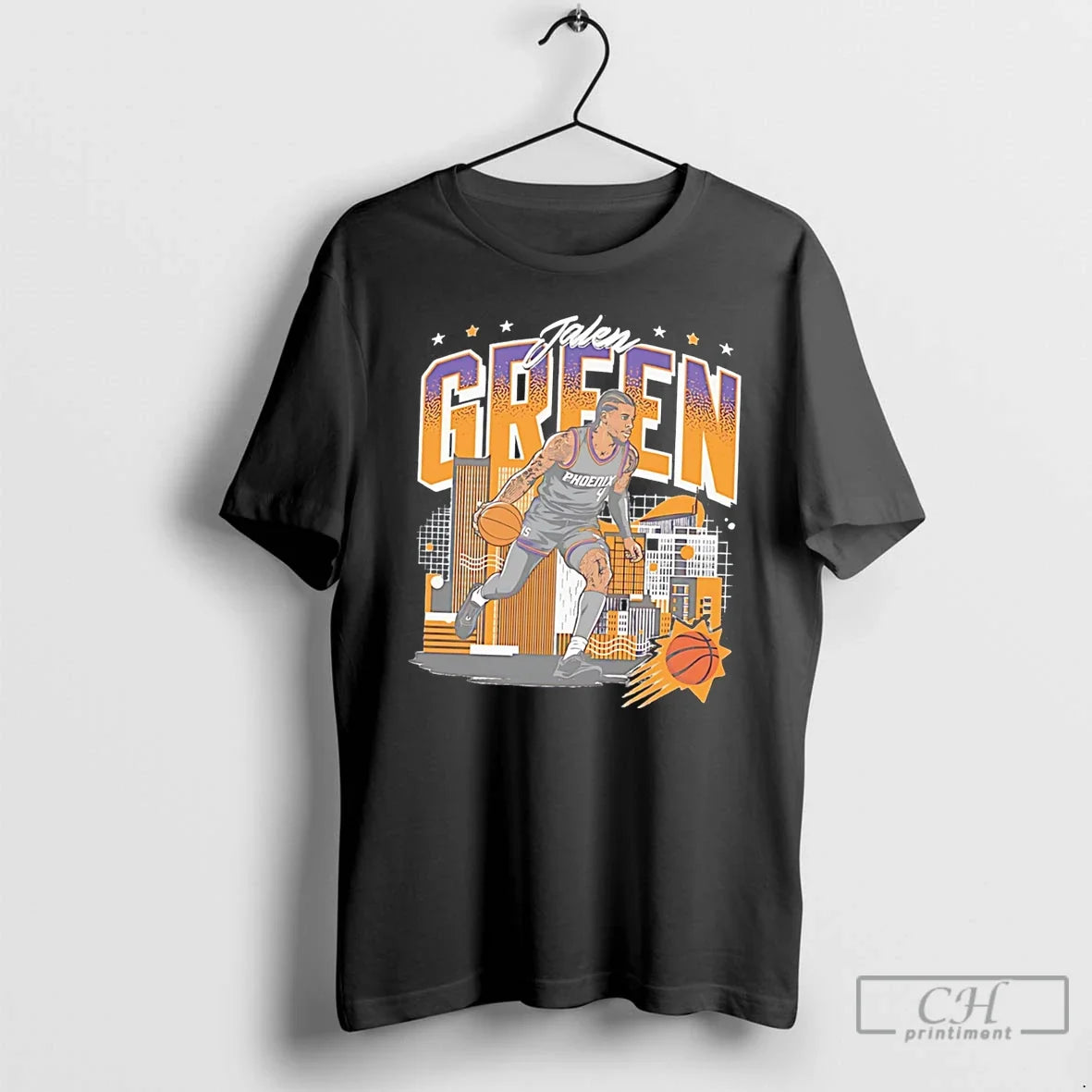 Premium Phoenix Suns Jalen Green Number 4 Skyline Tee Unisex T-shirt, Sweatshirt, Hoodie, Long Sleeve Tee - T-Shirt, Sweatshirt, Hoodie