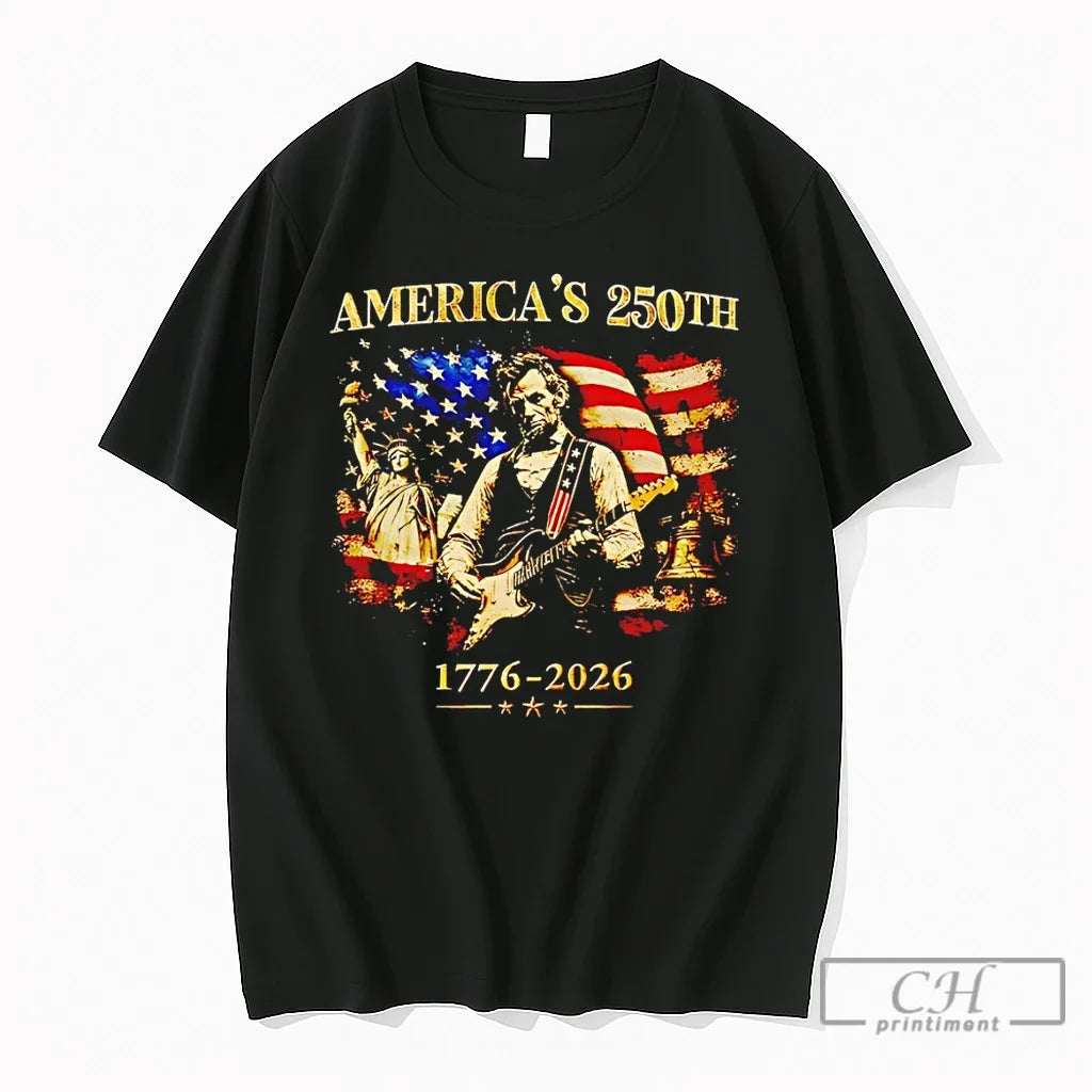 Premium Retro Abraham Lincoln Guitar 250 Years Of Freedom Americas 250th 1776 2026 T Shirts - T-Shirt, Sweatshirt, Hoodie