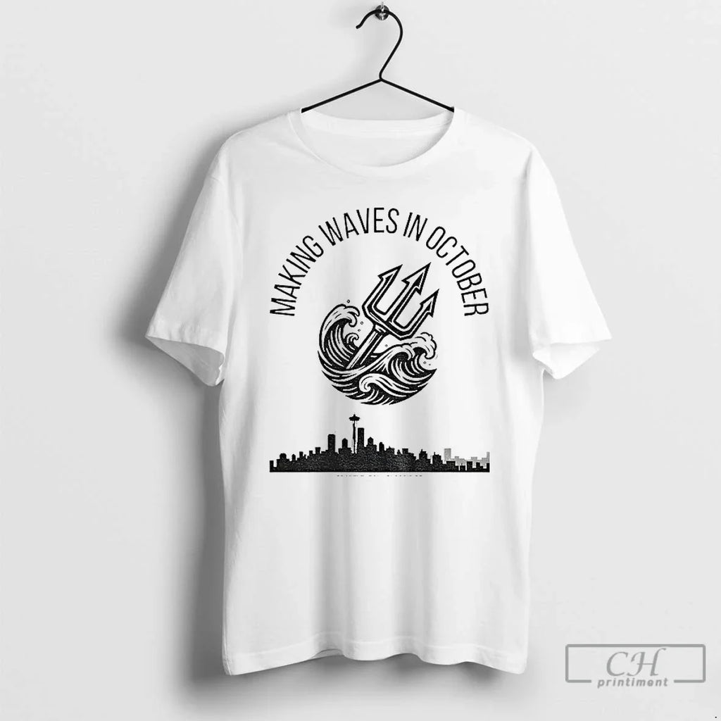 Premium Seattle Mariners Tridents Up Making Waves In October Playoffs 2025 T Shirts Unisex T-shirt, Sweatshirt, Hoodie, Long Sleeve Tee - T-Shirt, Sweatshirt, Hoodie