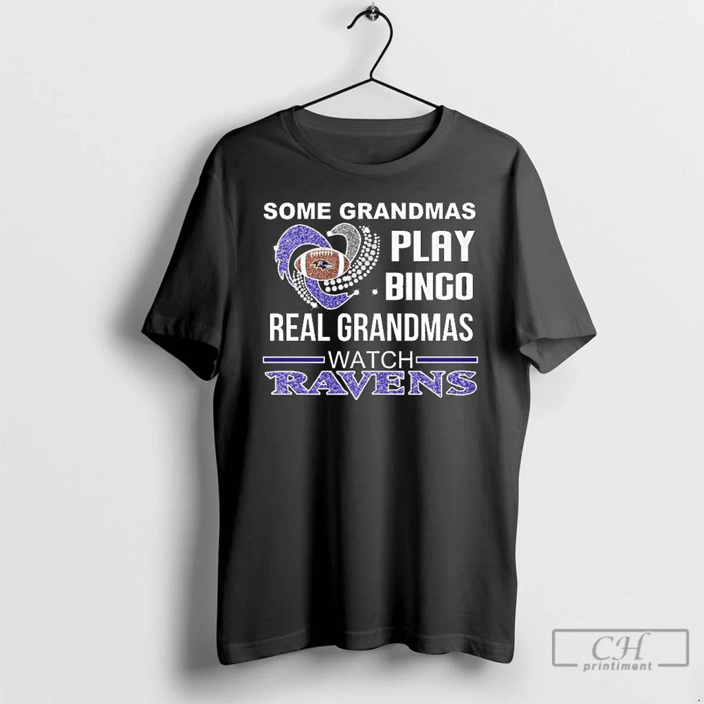 Premium Some Grandmas Play Bingo Real Grandmas Watch Baltimore Ravens Diamond Heart Long Sleve - T-Shirt, Sweatshirt, Hoodie