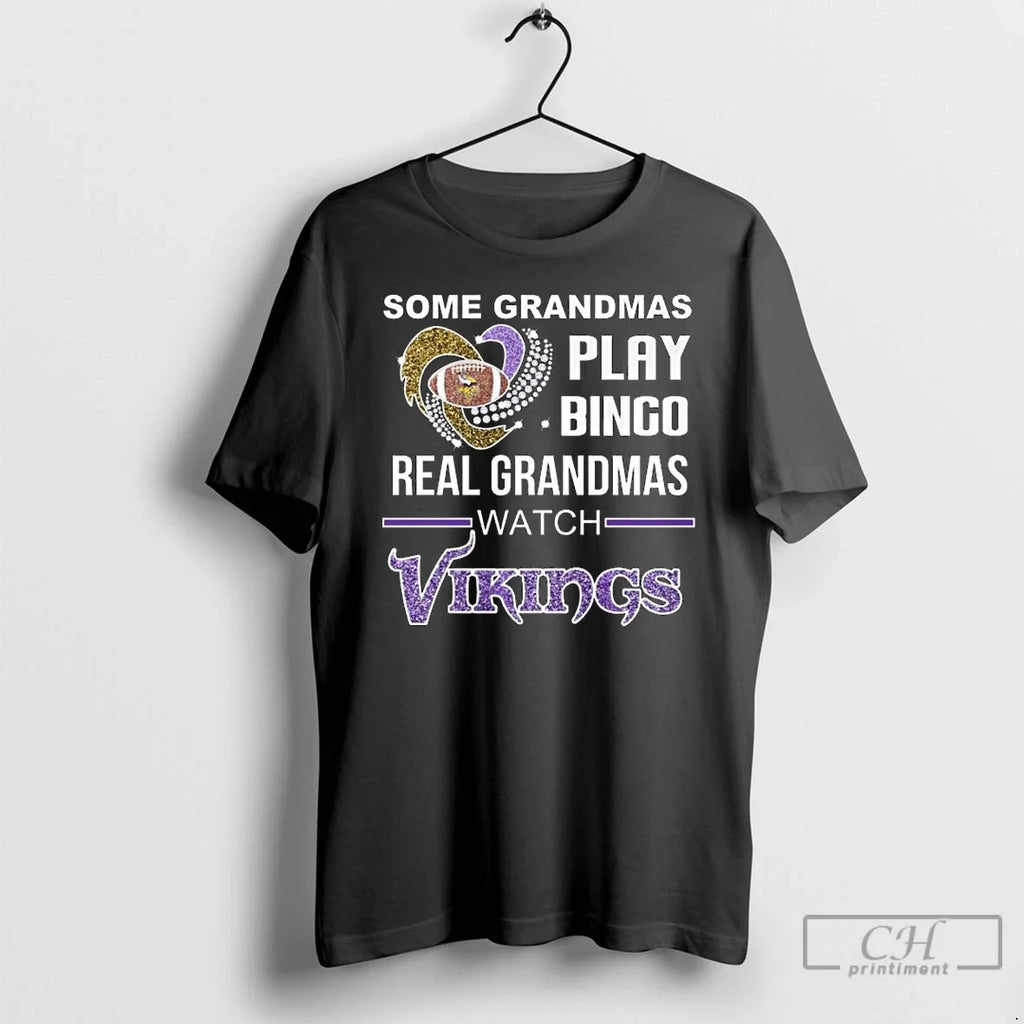 Premium Some Grandmas Play Bingo Real Grandmas Watch Minnesota Vikings Diamond Heart Long Sleve - T-Shirt, Sweatshirt, Hoodie
