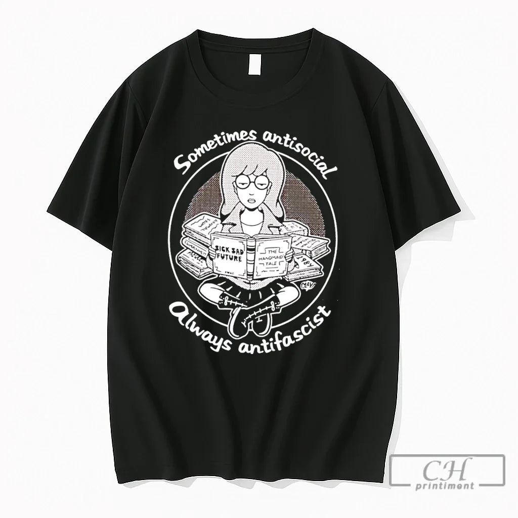 Premium Sometimes Antisocial Always Antifascist Tee Unisex T-shirt, Sweatshirt, Hoodie, Long Sleeve Tee - T-Shirt, Sweatshirt, Hoodie