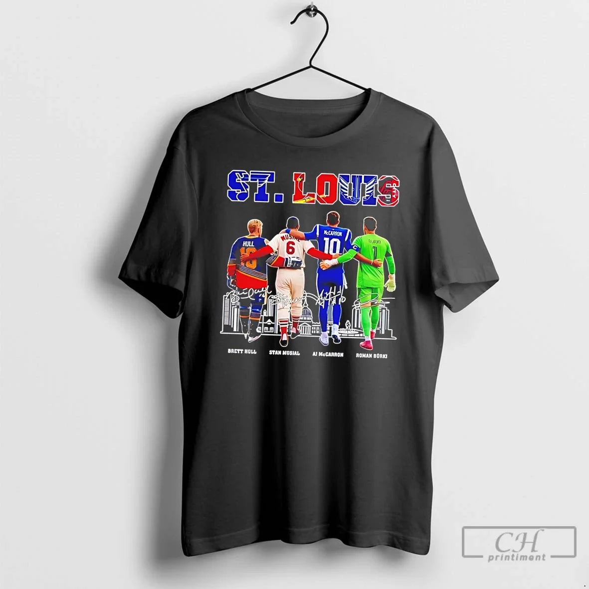 Premium St Louis Sports Brett Hull Stan Musial Skyline Signature Tee Unisex T-shirt, Sweatshirt, Hoodie, Long Sleeve Tee - T-Shirt, Sweatshirt, Hoodie