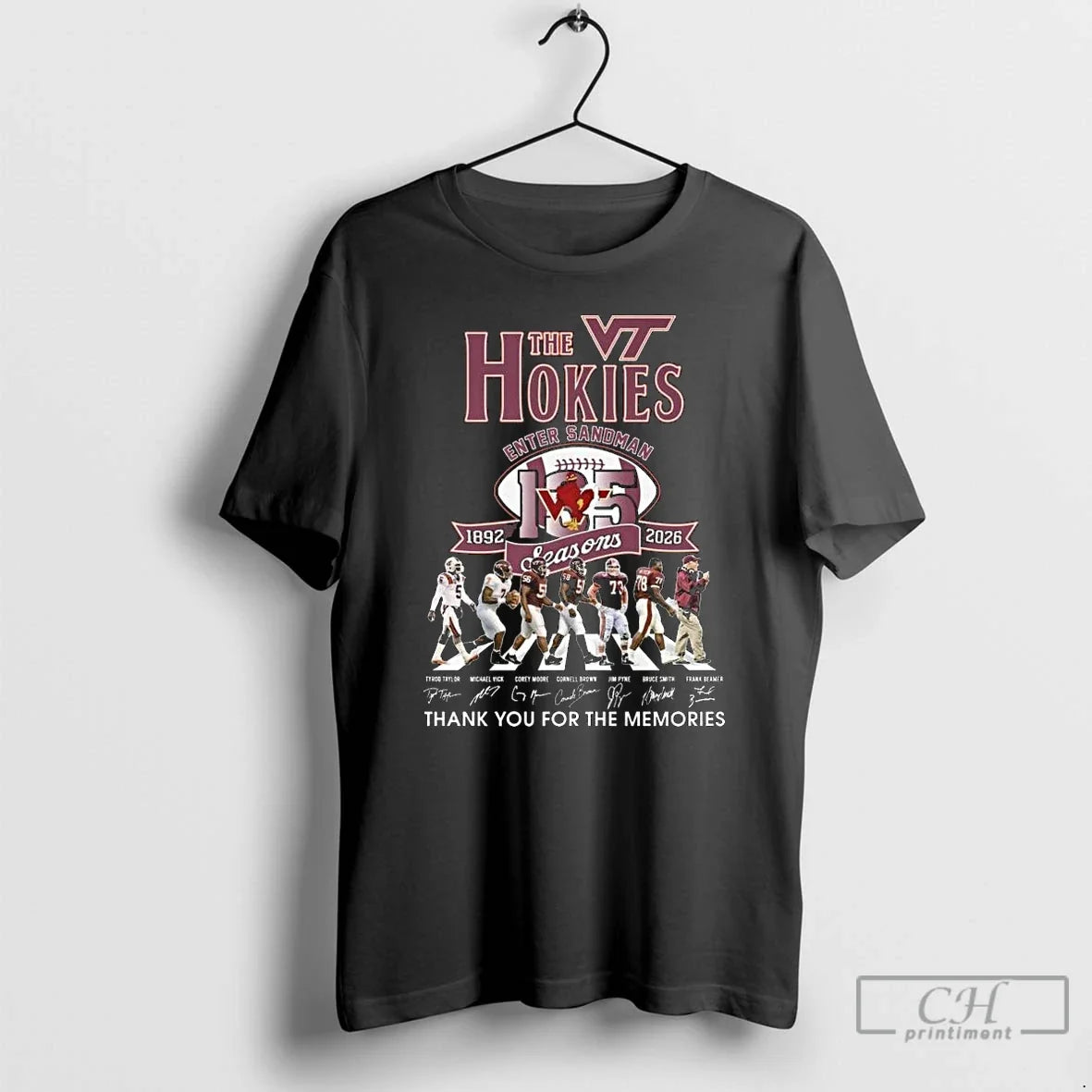 Premium The Hokies Enter Sandman 1892 2025 135 Seasons Thank You For The Memories Signatures - T-Shirt, Sweatshirt, Hoodie