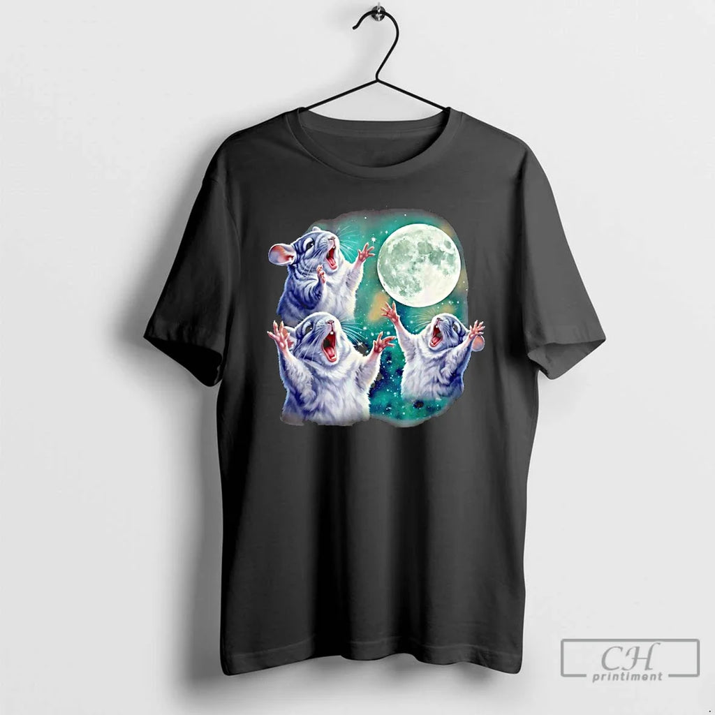 Three Chinchillas Howling Moon Cute Animal Meme T-Shirts, Hoodie, Sweatshirt - T-Shirt, Sweatshirt, Hoodie