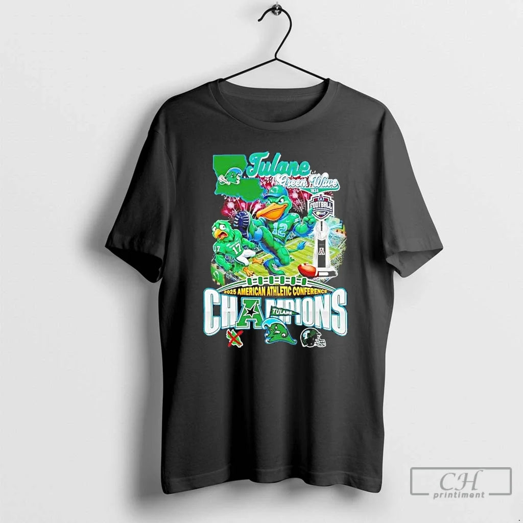 Tulane Green Wave 2025 American Athletic Conference Champions Mascot T-Shirts, Hoodie, Sweatshirt - T-Shirt, Sweatshirt, Hoodie