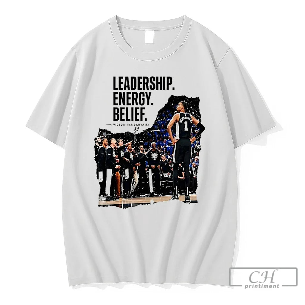 Premium Victor Wembanyama Leadership Energy Belief Unisex T-shirt, Sweatshirt, Hoodie, Long Sleeve Tee - T-Shirt, Sweatshirt, Hoodie
