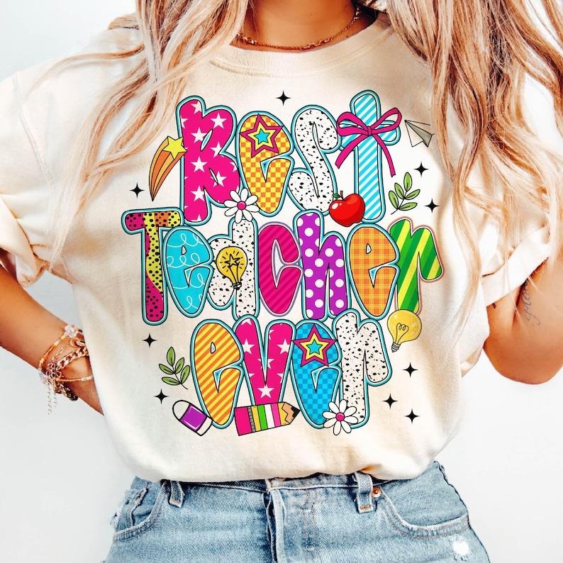 Preppy Best Teacher Ever Shirt Teach Love Inspire Shirt Teacher Shirt First Day School T-Shirts, Hoodie, Sweatshirt - T-Shirt, Sweatshirt, Hoodie