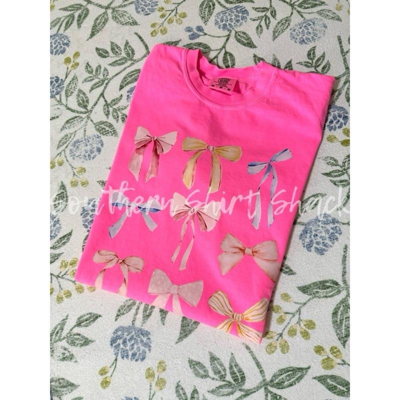 Preppy Colorful Bows Neon Pink Comfort Colors T-Shirts, Hoodie, Sweatshirt - T-Shirt, Sweatshirt, Hoodie