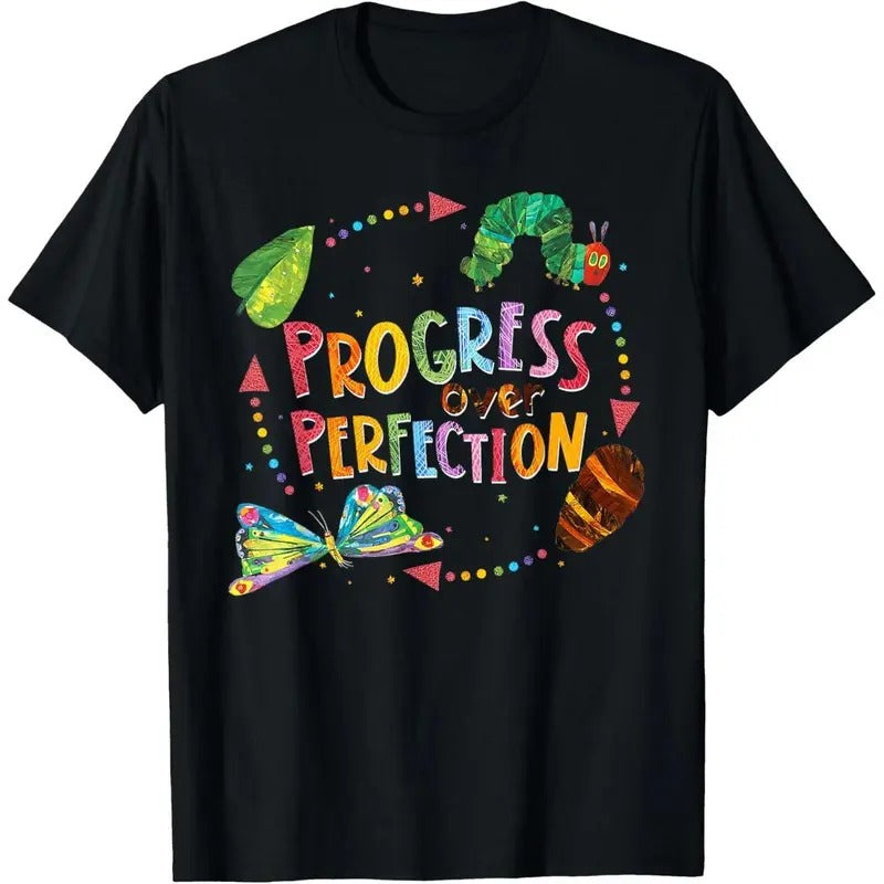 Progress Over Perfection Caterpillar Back School Teacher T-Shirts, Hoodie, Sweatshirt - T-Shirt, Sweatshirt, Hoodie