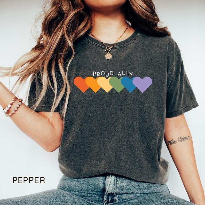 Proud Ally Shirt Ally Pride LGBTQ Pride Month Rainbow Hearts Gay Pride Shirt Equality Shirt LGBTQ Shirts T-Shirts, Hoodie, Sweatshirt - T-Shirt, Sweatshirt, Hoodie