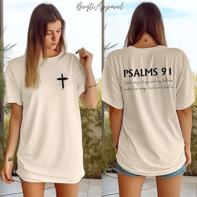 Psalms 91 Bible Verse Shirt Double Sided Christian Shirt Faith Shirt Christian Mom Religious Shirt Jesus Lover T-Shirts, Hoodie, Sweatshirt - T-Shirt, Sweatshirt, Hoodie